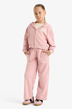 Kız Çocuk 2'li Takım Baskılı Kapüşonlu Sweatshirt Eşofman Altı