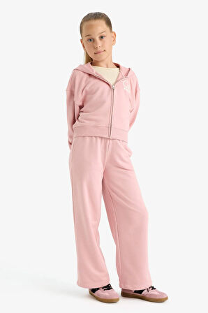 Kız Çocuk 2'li Takım Baskılı Kapüşonlu Sweatshirt Eşofman Altı