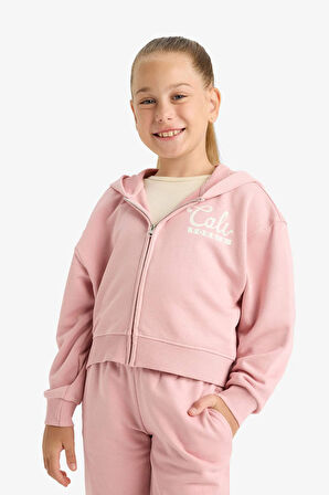 Kız Çocuk 2'li Takım Baskılı Kapüşonlu Sweatshirt Eşofman Altı