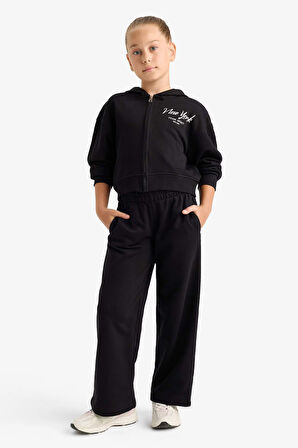 Kız Çocuk 2'li Takım Baskılı Kapüşonlu Sweatshirt Eşofman Altı