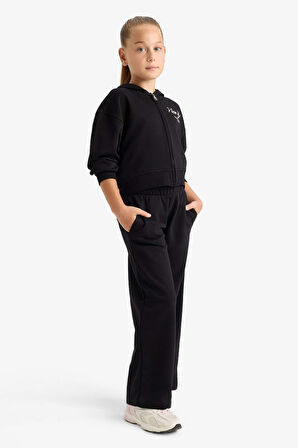 Kız Çocuk 2'li Takım Baskılı Kapüşonlu Sweatshirt Eşofman Altı