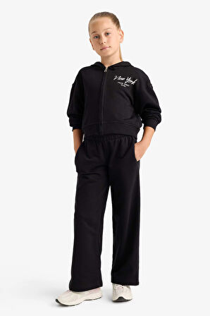 Kız Çocuk 2'li Takım Baskılı Kapüşonlu Sweatshirt Eşofman Altı