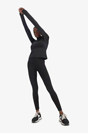 Defacto B0811 Siyah DeFactoFit Standart Fit Dik Yaka Fermuarlı İçi Yumuşak Tüylü Sporcu Uzun Kollu Tişört