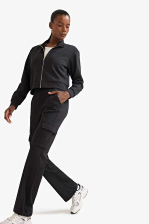 DeFactoFit Wide Leg Kargo Cepli Düz Paça Standart Boy Sporcu Pantolon