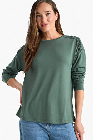 DeFacto Regular Fit Bisiklet Yaka Basic Düz Uzun Kollu Tişört E9905AX25SMKH493