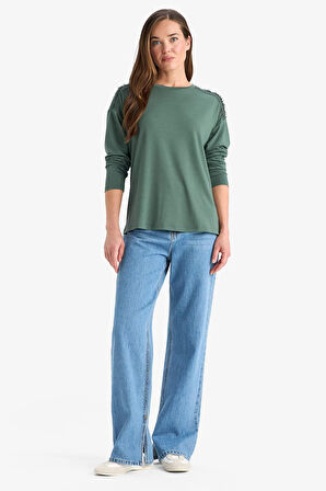 DeFacto Regular Fit Bisiklet Yaka Basic Düz Uzun Kollu Tişört E9905AX25SMKH493