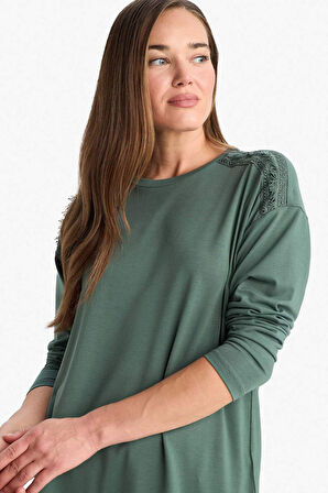 DeFacto Regular Fit Bisiklet Yaka Basic Düz Uzun Kollu Tişört E9905AX25SMKH493