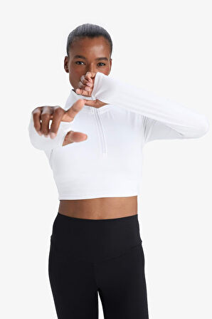 DeFactoFit Slim Fit Dar Kesim Fermuarlı Dik Yaka Uzun Kollu Tişört