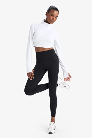 DeFactoFit Slim Fit Dar Kesim Fermuarlı Dik Yaka Uzun Kollu Tişört