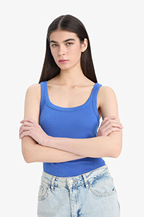 DeFacto Slim Fit Dar Kesim Yuvarlak Yaka Fitilli Kaşkorse Atlet F1743AX25SMBE46