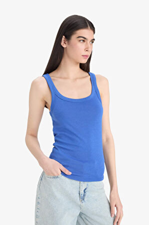 Slim Fit Dar Kesim Yuvarlak Yaka Fitilli Kaşkorse Atlet