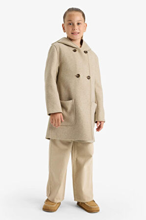 Kız Çocuk Kapüşonlu Cepli Kaşe Parka