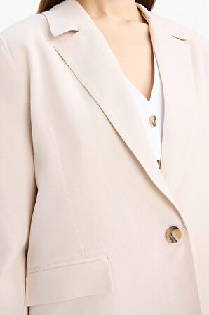 Oversize Geniş Kalıp Keten Karışımlı Blazer Ceket