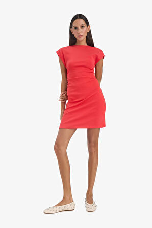 Bodycon Vücudu Saran Bisiklet Yaka Ribana Kolsuz Mini Elbise