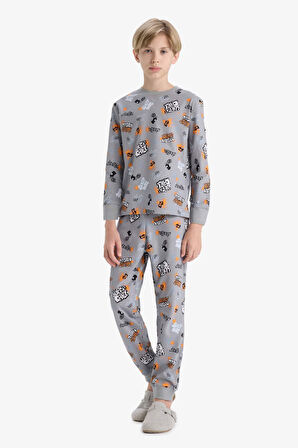 Erkek Çocuk Pijama Takımı Desenli Uzun Kollu Üst Uzun Alt