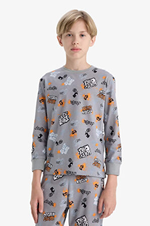 Erkek Çocuk Pijama Takımı Desenli Uzun Kollu Üst Uzun Alt
