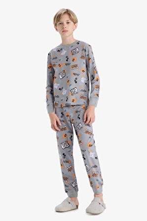 Erkek Çocuk Pijama Takımı Desenli Uzun Kollu Üst Uzun Alt