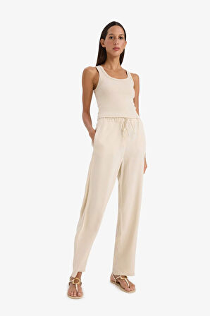 DeFacto Jogger Keten Karışımlı Pantolon Cepli Yüksek Bel Bağcıklı C7683AX25SPBG360