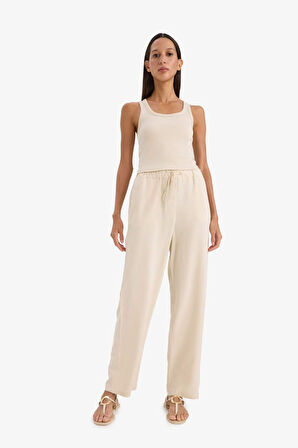 DeFacto Jogger Keten Karışımlı Pantolon Cepli Yüksek Bel Bağcıklı C7683AX25SPBG360