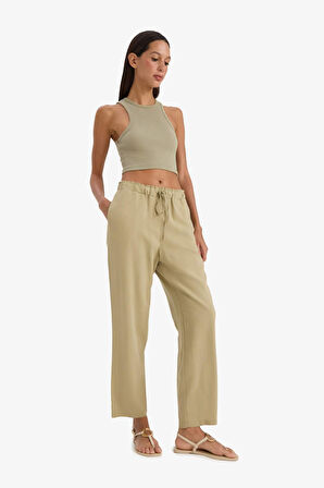 DeFacto Jogger Keten Karışımlı Pantolon Cepli Yüksek Bel Bağcıklı C7683AX25SPKH505
