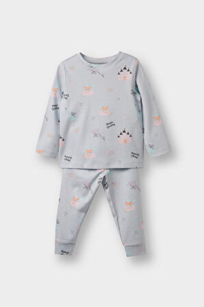 Kız Bebek Pijama Takımı Desenli Uzun Kollu Üst Uzun Alt 