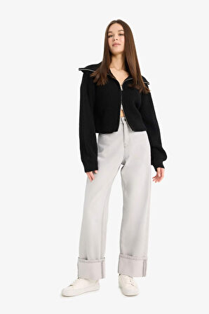 Slim Fit Dar Kesim Polo Yaka Fermuarlı Triko Hırka