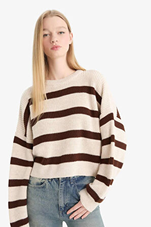 Coool Oversize Geniş Kalıp Bisiklet Yaka Çizgili Triko Kazak