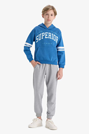 Erkek Çocuk 2'li Takım Baskılı Kapüşonlu Sweatshirt Eşofman Altı