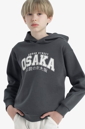 Erkek Çocuk Regular Fit Kapüşonlu İçi Yumuşak Tüylü Kalın Sweatshirt Kumaşı Sweatshirt