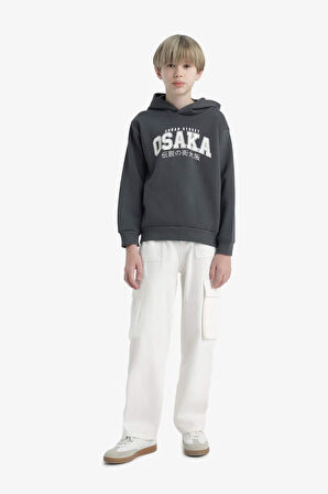 Erkek Çocuk Regular Fit Kapüşonlu İçi Yumuşak Tüylü Kalın Sweatshirt Kumaşı Sweatshirt