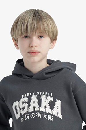 Erkek Çocuk Regular Fit Kapüşonlu İçi Yumuşak Tüylü Kalın Sweatshirt Kumaşı Sweatshirt