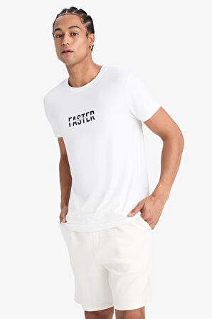 DeFactoFit Hızlı Kuruyan Slim Fit Dar Kesim Bisiklet Yaka Baskılı Sporcu Kısa Kollu Tişört F2762AX25SPWT34