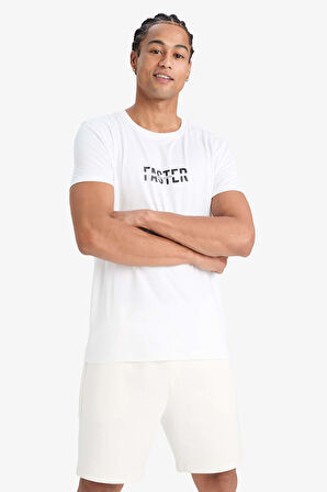 DeFactoFit Hızlı Kuruyan Slim Fit Dar Kesim Bisiklet Yaka Baskılı Sporcu Kısa Kollu Tişört F2762AX25SPWT34