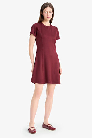 Bisiklet Yaka Basic Düz Kısa Kollu Mini Elbise
