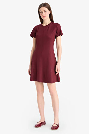 Bisiklet Yaka Basic Düz Kısa Kollu Mini Elbise