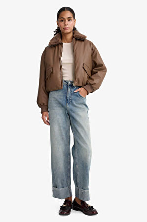 Regular Fit Polo Yaka Suni Deri Mont