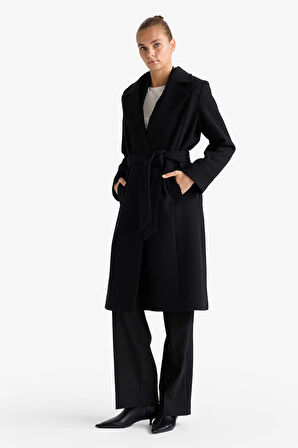 Regular Fit Kuşaklı Kaşe Kaban