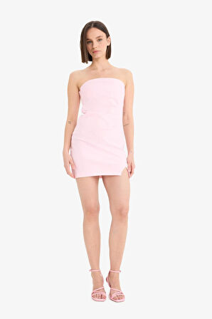 Coool Bodycon Vücudu Saran Yuvarlak Yaka Askılı Mini Elbise