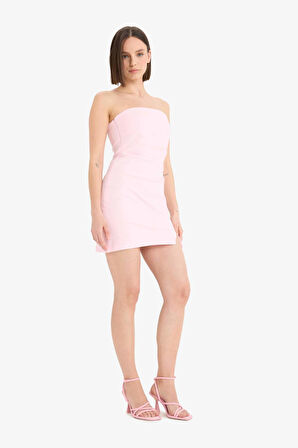 Coool Bodycon Vücudu Saran Yuvarlak Yaka Askılı Mini Elbise