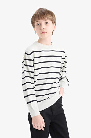 Erkek Çocuk Bisiklet Yaka Çizgili Triko Kazak