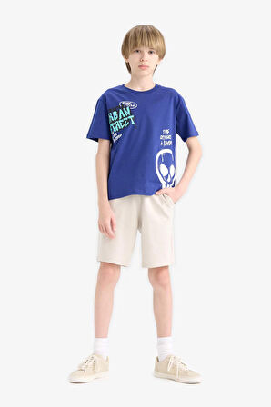 DeFacto Erkek Çocuk Bisiklet Yaka Baskılı Kısa Kollu Tişört E7491A825SMBE778