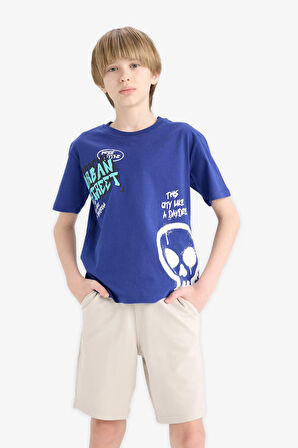 DeFacto Erkek Çocuk Bisiklet Yaka Baskılı Kısa Kollu Tişört E7491A825SMBE778