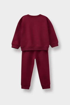 Kız Bebek 2'li Takım Baskılı İçi Yumuşak Tüylü Sweatshirt Eşofman Altı