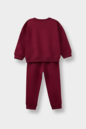 Kız Bebek 2'li Takım Baskılı İçi Yumuşak Tüylü Sweatshirt Eşofman Altı