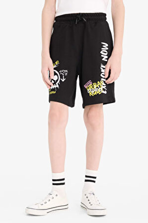 Erkek Çocuk Regular Fit Slogan Baskılı Sweatshirt Kumaşı Şort