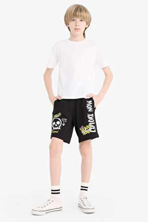 Erkek Çocuk Regular Fit Slogan Baskılı Sweatshirt Kumaşı Şort