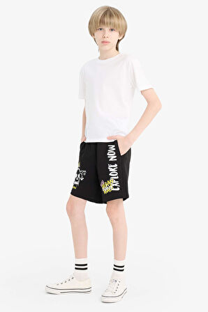 Erkek Çocuk Regular Fit Slogan Baskılı Sweatshirt Kumaşı Şort