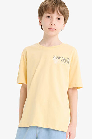 DeFacto Erkek Çocuk Bisiklet Yaka Baskılı Kısa Kollu Tişört E8455A825HSYL252