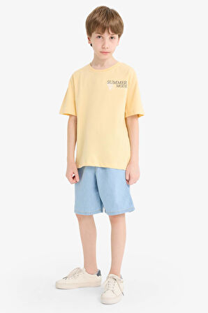 DeFacto Erkek Çocuk Bisiklet Yaka Baskılı Kısa Kollu Tişört E8455A825HSYL252