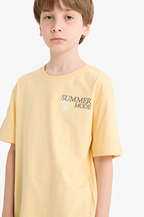 DeFacto Erkek Çocuk Bisiklet Yaka Baskılı Kısa Kollu Tişört E8455A825HSYL252